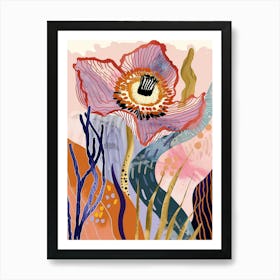 Colourful Flower Illustration Scabiosa 2 Art Print