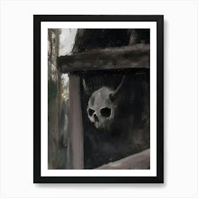 Dark Gothic Skull On The Wall Art Print