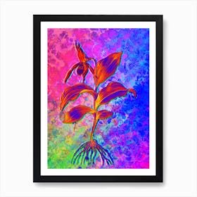 Yellow Lady's Slipper Orchid Botanical in Acid Neon Pink Green and Blue n.0266 Art Print