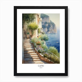 Capri Watercolour Travel Poster 4 Art Print