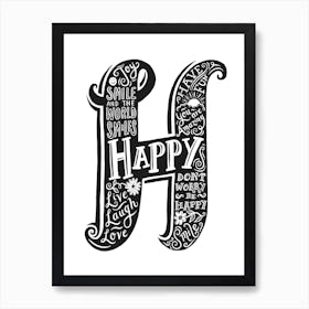 Happy Typograpic Art Print