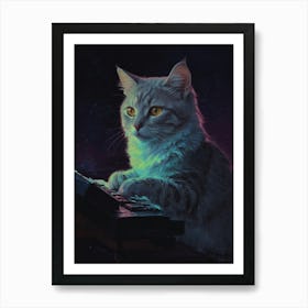 Cat Playing Computer Art Print