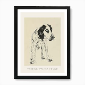 Treeing Walker Hound Line Sketch 1 Poster Art Print