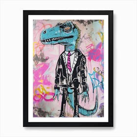 Dinosaur In A Suit Pink Graffiti Style 1 Art Print