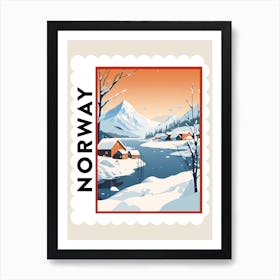 Retro Winter Stamp Poster Lofoten Islands Norway 3 Art Print