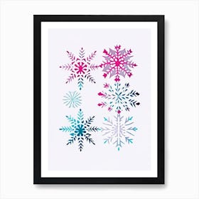 Snowflakes In The Snow,  Snowflakes Minimal Line Drawing 1 Art Print