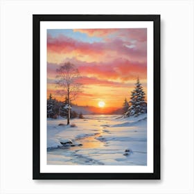 Leonardo Diffusion Xl Winter Sunset Art Print 0 Art Print