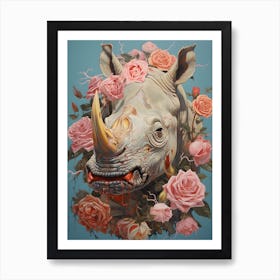 Rhino With Roses 2 Art Print