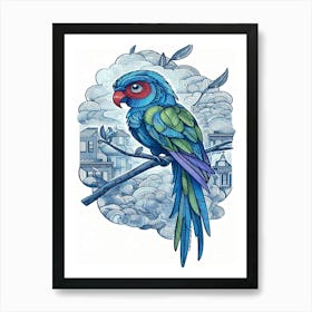 Indigo Parrot In The Sky Art Print