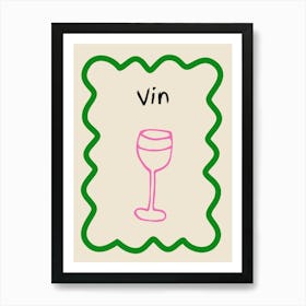 Wine Doodle Poster French Green & Pink Art Print