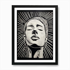 Serene Linocut Face 1 Art Print