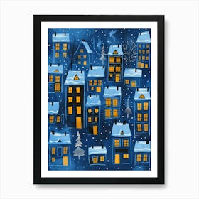 Christmas Houses In The Snow Art Print