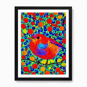 Robin 2 Yayoi Kusama Style Illustration Bird Art Print