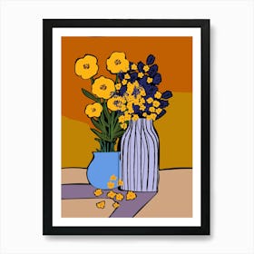 Flowers In A Vase Retro 1 Art Print