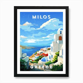 Greece, Milos — Retro travel minimalist poster, retro travel art, retro travel wall art, vector art Art Print