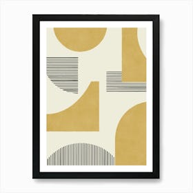 Line Art Geometric Abstract Pattern - Gold Yellow Art Print