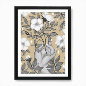 Black and white flowers on beige Art Print