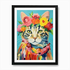 Manx Cat With A Flower Crown Painting Matisse Style 1 Art Print