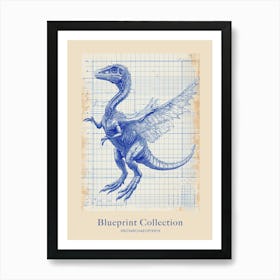 Protarchaeopteryx Dinosaur Blue Print Sketch 2 Poster Art Print