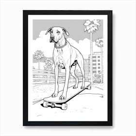 Great Dane Dog Skateboarding Line Art 3 Art Print