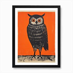 Owl, Woodblock Animal  Drawing 3 Art Print