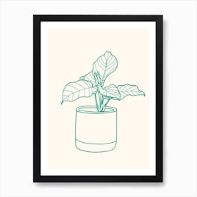 Line Drawing Green Pot Plant Art Print