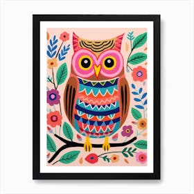 Pink Scandi Owl 4 Art Print