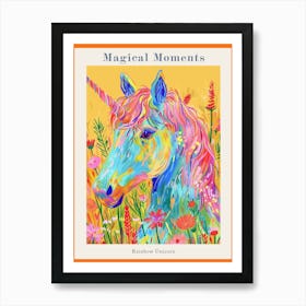 Colourful Unicorn Folky Floral Fauvism Inspired 3 Poster Art Print