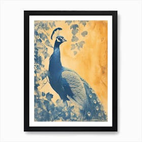 Orange & Blue Peacock In The Ivy 1 Art Print