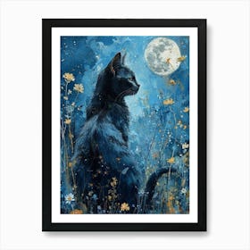 Black Cat In The Moonlight Art Print