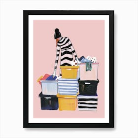 Illustration Of A Woman Sorting Clothes Art Print