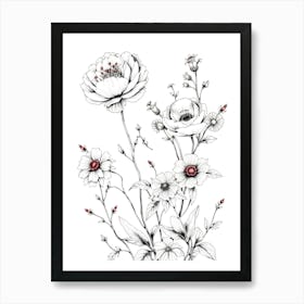 Flowers On A White Background Art Print