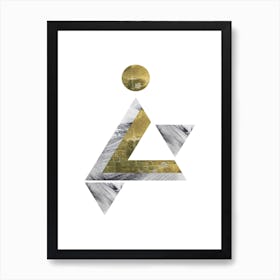 Gold and Grey Triangle Moon Abstract Art Print