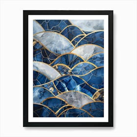 Blue And Gold Marble Wall Art Art Print