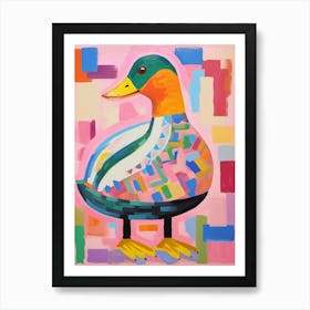 Pink Scandi Mallard Duck 4 Art Print