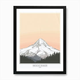 Mount Baker Usa Color Line Drawing 6 Poster Art Print