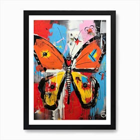 Butterfly orange, yellow in Basquiat's Style Art Print