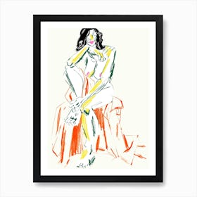 Woman Resting Her Chin On Her Hand Light Art Print
