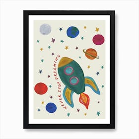 Space Rocket In Earthy Tones Nursery Art Print