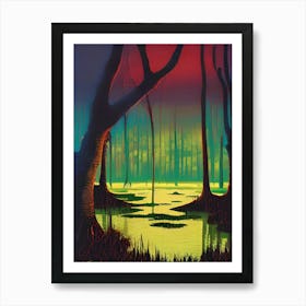 Nature Swamp Water Sunset Spooky Night Reflections Bayou Lake Art Print