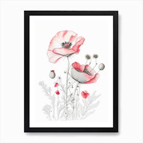 Poppy Floral Quentin Blake Inspired Illustration 4 Flower Art Print