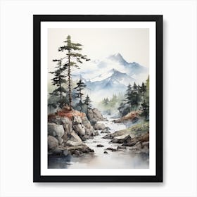 Yatsugatake Mountains In Yamanashi, Japanese Brush Painting, Ukiyo E, Minimal 4 Art Print