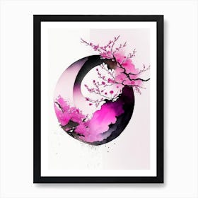Pink 3 Yin and Yang Japanese Ink Art Print