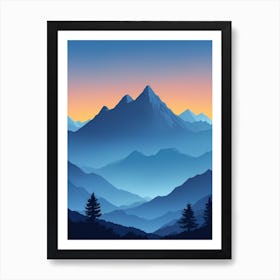 Misty Mountains Vertical Composition In Blue Tone 33 Art Print