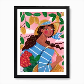 Girl With A Basket & Lemon 1 Art Print