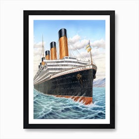 Titanic White Star Pencil Drawing 4 Art Print