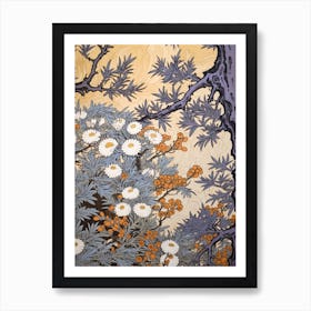 Omurasaki Japanese Aster 2 Vintage Botanical Woodblock Art Print