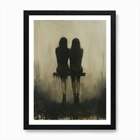 Two Women Sitting On A Bench Art Print