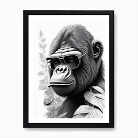 Gorilla Eating Leaves Gorillas Pencil Sketch 1 Art Print