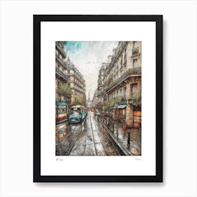 Paris France Drawing Pencil Style 3 Travel Poster Art Print